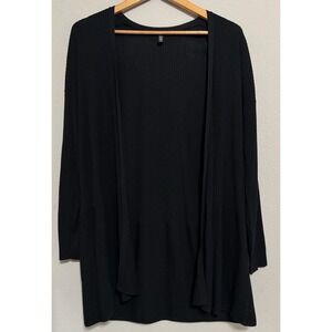 Eileen Fisher Black Open Cardigan M Lightweight Waffle‎ Knit Career Wear